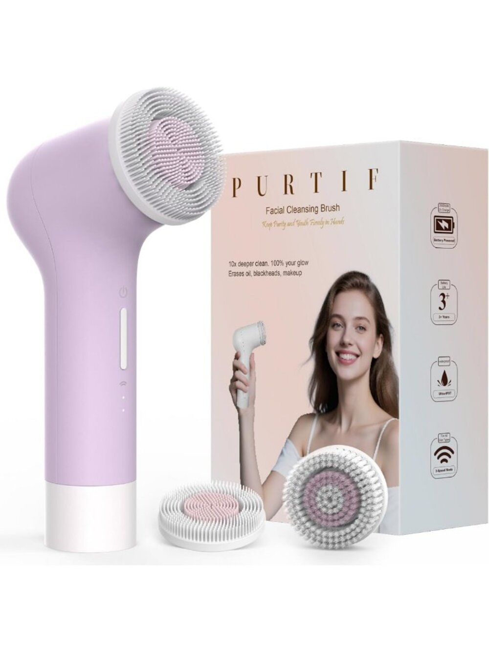 Rechargeable Silicone Facial Cleansing Brush - Exfoliator with Dual-Ring Heads
